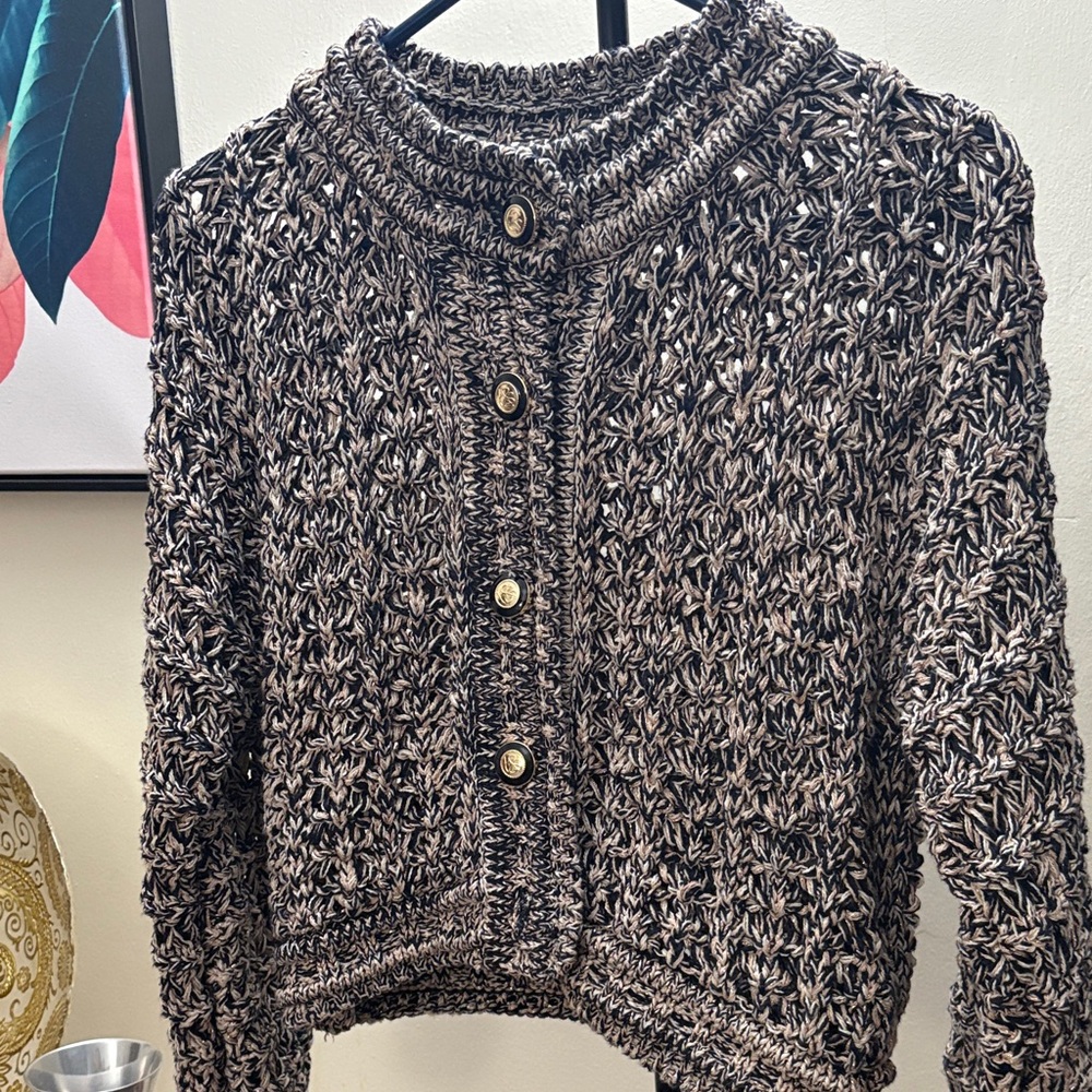 ba&sh Black and White Textured Cardigan
